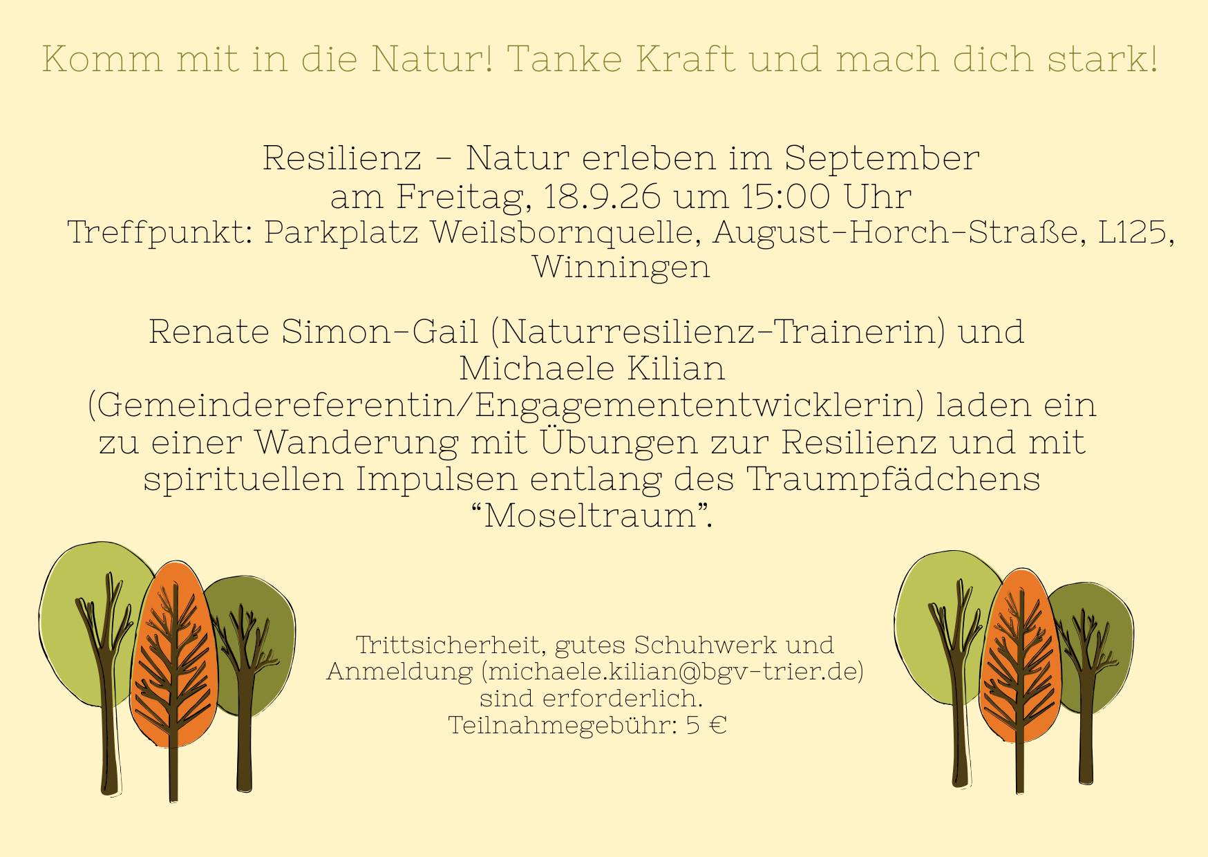 Naturresilienz (3) (c) Michaele Kilian Flyer mit Einladung zu einem Resilienz-Training in der Natur
